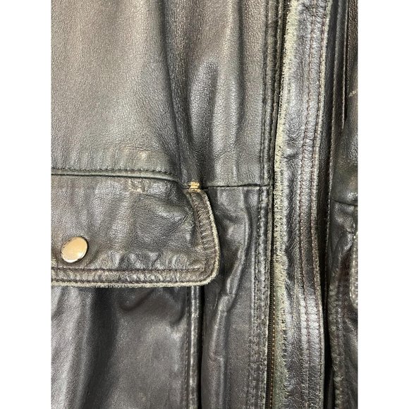 Men's Phillipe Marcel Large Black Leather Coat Zip - Picture 3 of 8